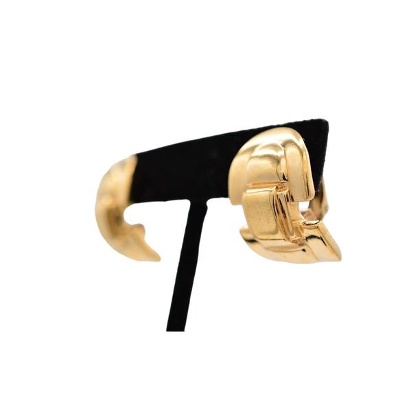 Givenchy Clip On Hoops Earrings Shiny Gold Chunky Runway Vintage Signed BinAI - Picture 2 of 12